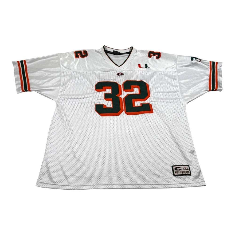 Vtg Miami Hurricanes Football Jersey Mens 2XL White NCAA Colosseum Athletics 32